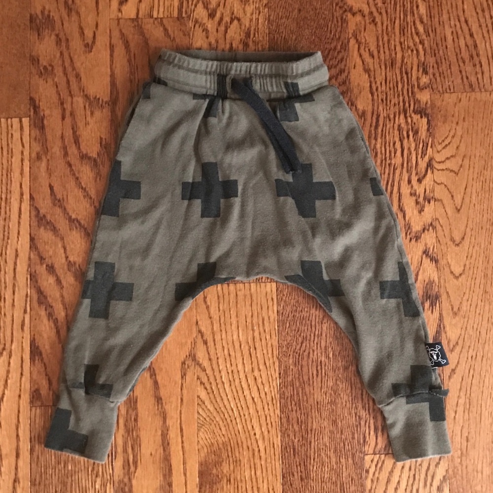 Nununu green and black cross harem pants